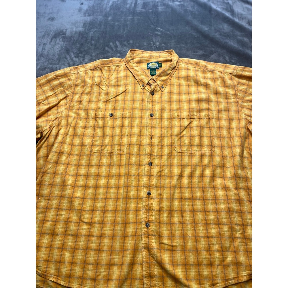 Cabelas Mens Plaid Short Sleeve‎ Button Up Shirt Big Tall 5XL Casual Outdoor